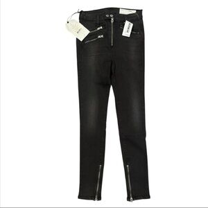 Rag & Bone Size 25 Black High Rise Biker Skinny Jeans Zipper Detail
